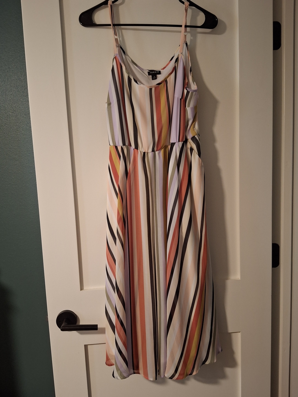 torrid Cream Midi Dress with Multicolor Vertical Stripes